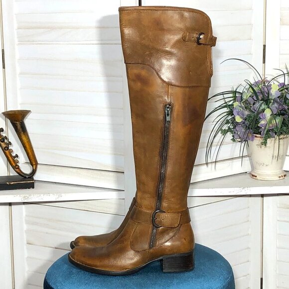 Crown Over The Knee Boots Caramel Brown Leather Size 6 5 - Picture 1 of 15